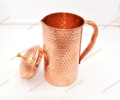 Handcrafted Hammered Copper Water Jug – Pure Copper Pitcher for Drinking Water, Ayurvedic Health Benefits, (1.5 Liter) 50.7Fl Oz