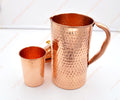 Hammered Pure Copper Water Jug with Copper Glass Set (50.7 fl oz / 1.5 L + 250 ml) | Pure Copper Jug Pitcher