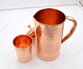 Hammered Pure Copper Water Jug with Copper Glass Set (50.7 fl oz / 1.5 L + 250 ml) | Pure Copper Jug Pitcher