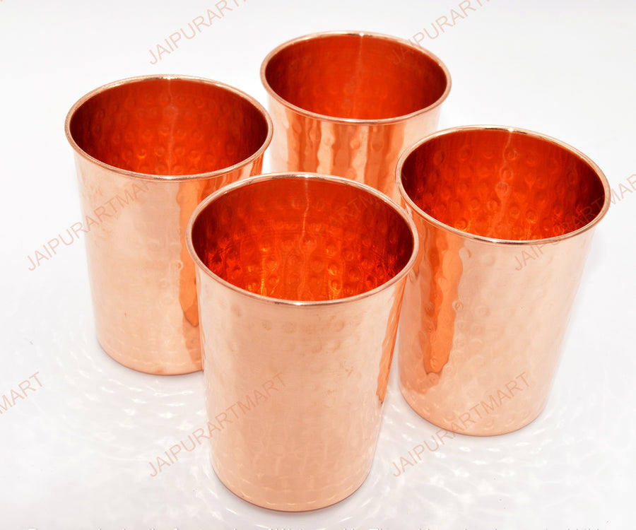 Set of 4 Handmade Hammered Pure Copper Drinking Glasses for Daily Water Drinking