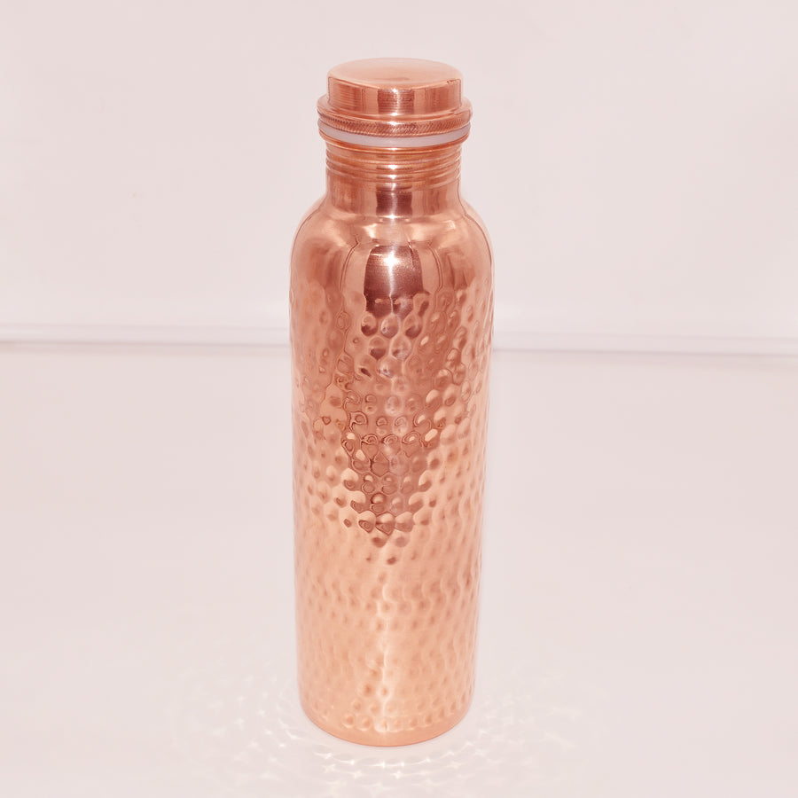 1L Pure Copper Water Bottle | Plain & Hammered Finish | Leakproof Drinking Bottle